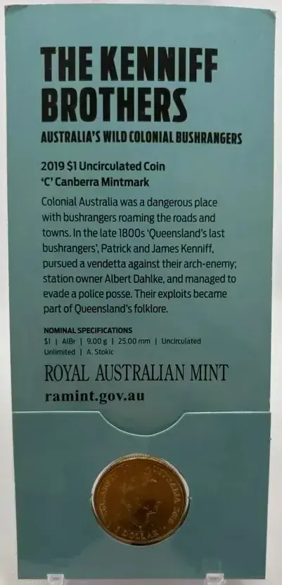 2019 1 Dollar Uncirculated Coin Bushrangers The Kenniff Brothers
