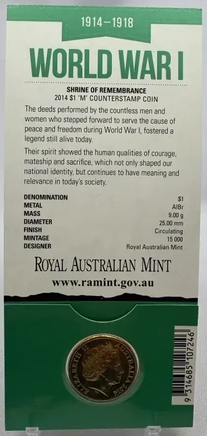 Australia 2014 $1 Coin 100 Years of ANZAC Melbourne Counterstamp