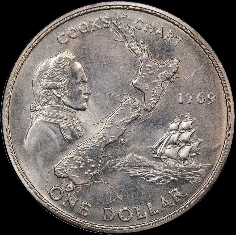 New Zealand 1969 $1 Uncirculated Coin in Blue Case - Cook Commemorative product image