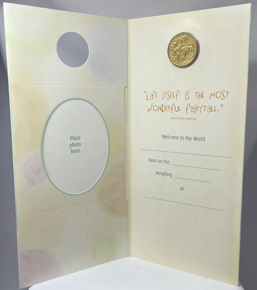 2009 1 Dollar Coin in Folder Welcome Baby Keepsake