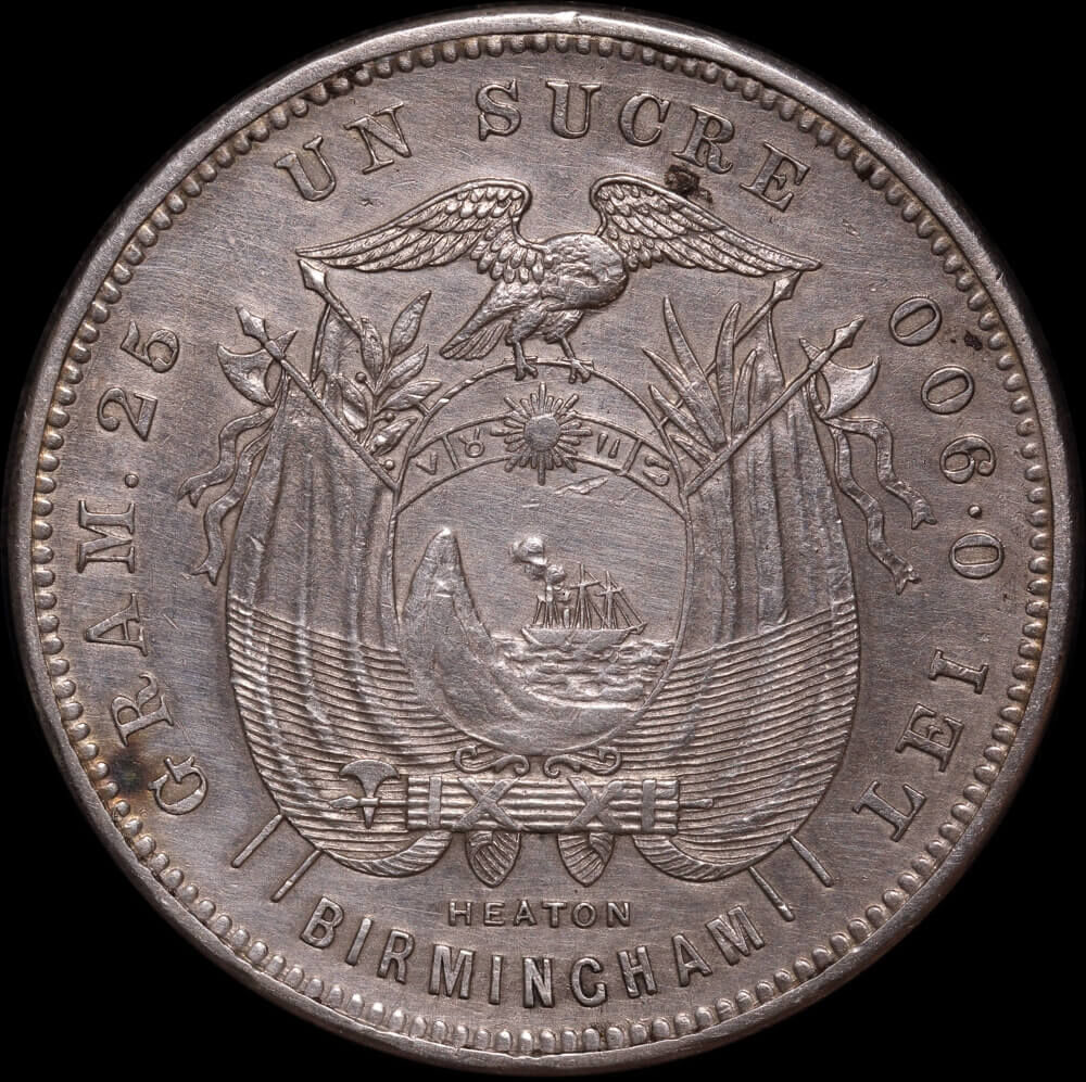 Ecuador 1888 Silver 1 Sucre KM#53.1 good EF product image