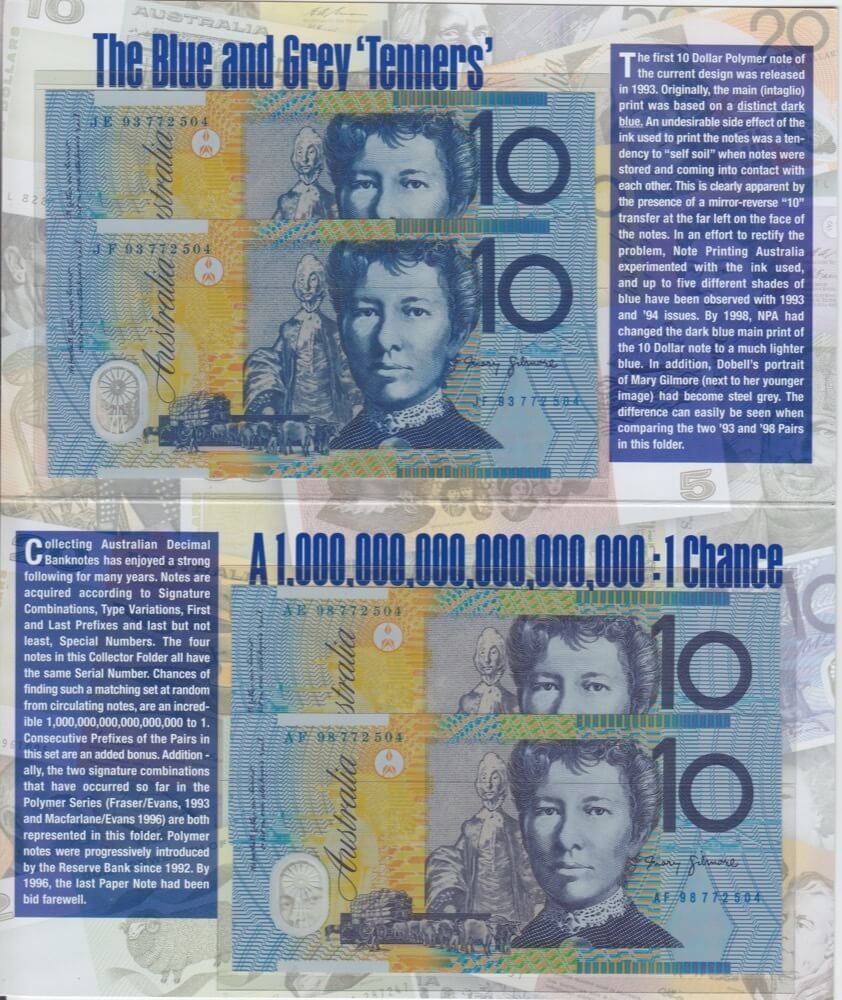 1998 Ten Dollar Folder Blue and Grey Tenners