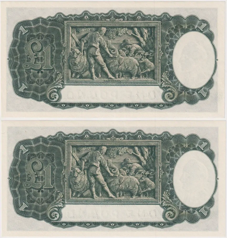 1938 One Pound Consecutive Pair Sheehan/McFarlane R29 Uncirculated