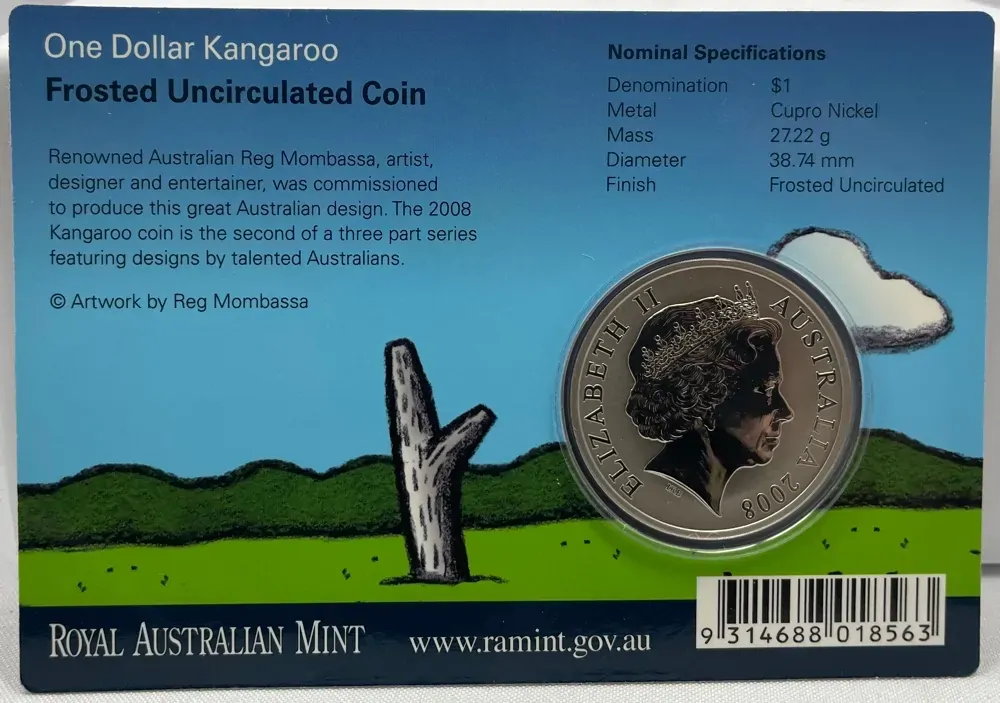 2008 Frosted Unc One Dollar Coin Kangaroo Reg Mombassa product image
