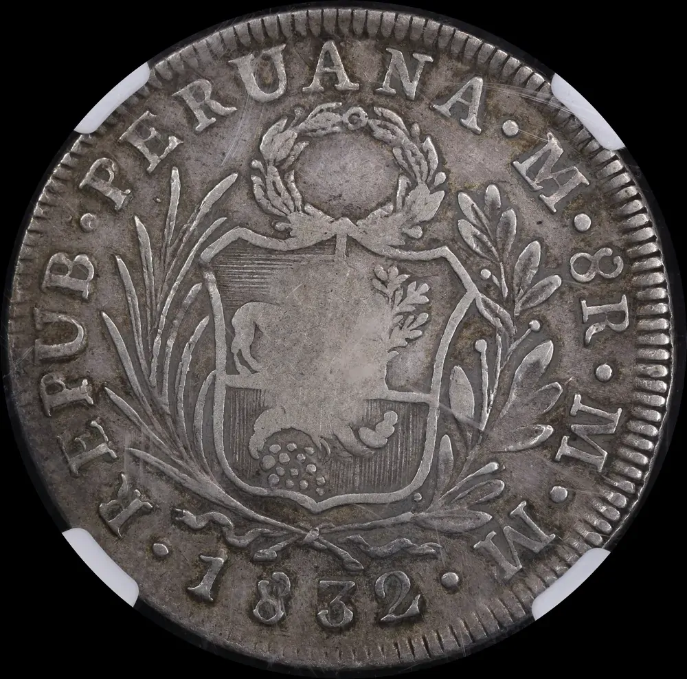 Philippines 1832 ~ 1834 Silver 8 Reales Countermark on Peru 8 Reales KM#138.2 NGC VF Details product image
