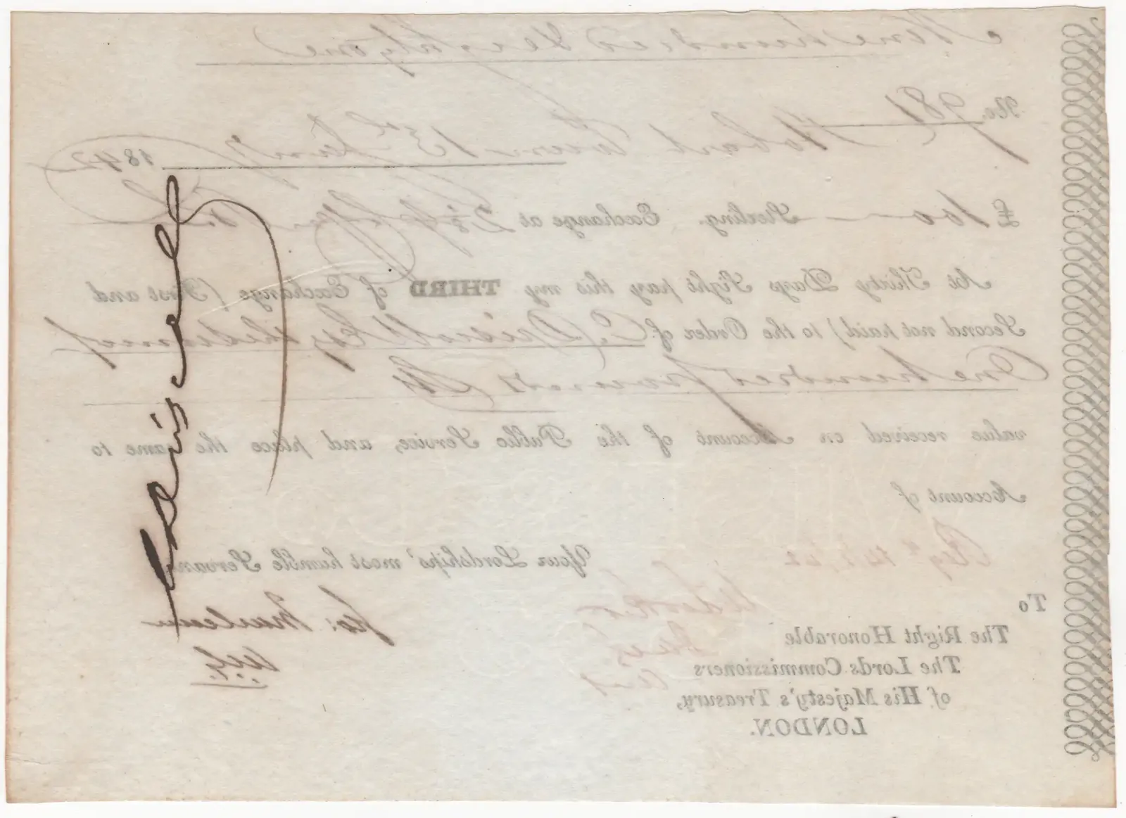 Van Diemen's Land Commissariat Office Bill (Third) of Exchange 1842