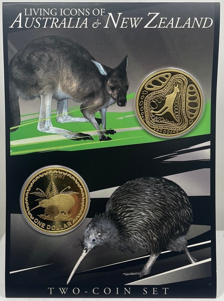 2005 1 Dollar Unc 2 Coin Set Living Icons of Australia and New Zealand
