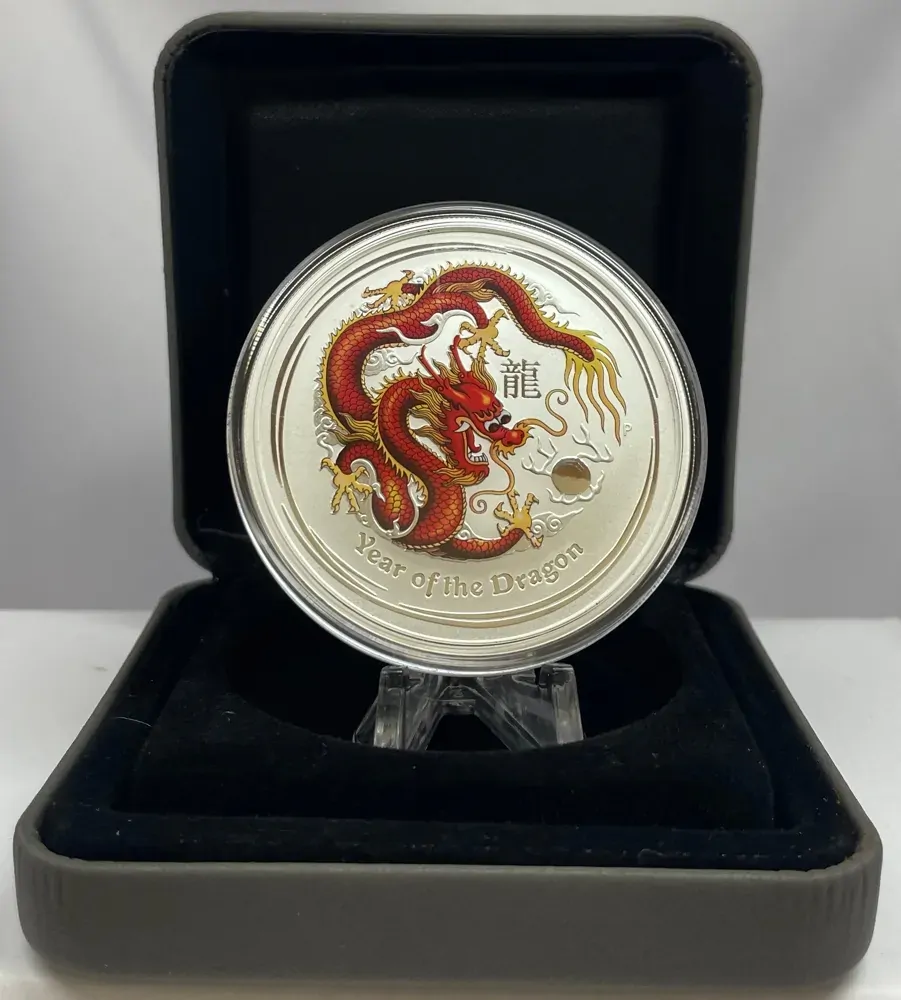2012 Silver 2 Ounce Coloured Proof Coin Lunar Dragon Perth Show Special product image