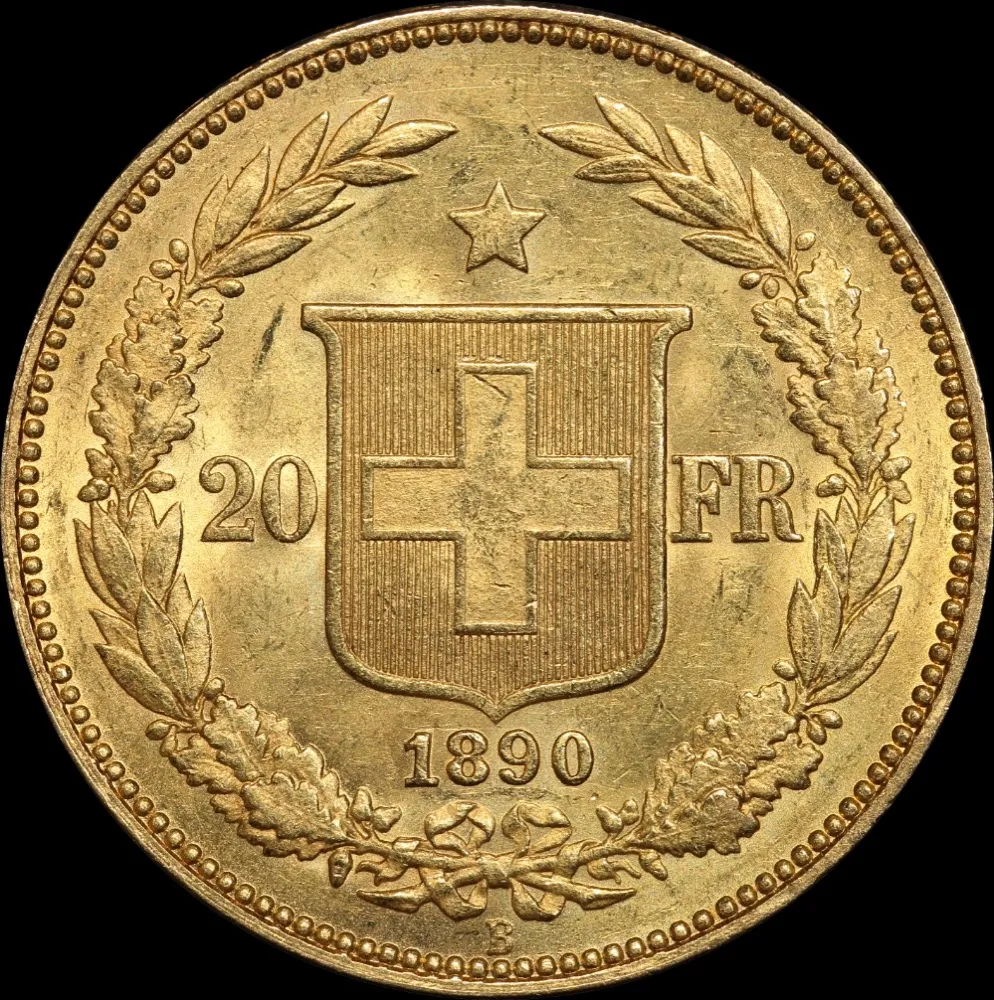 Switzerland 1890 Gold 20 Francs KM# 31.3 about Unc product image