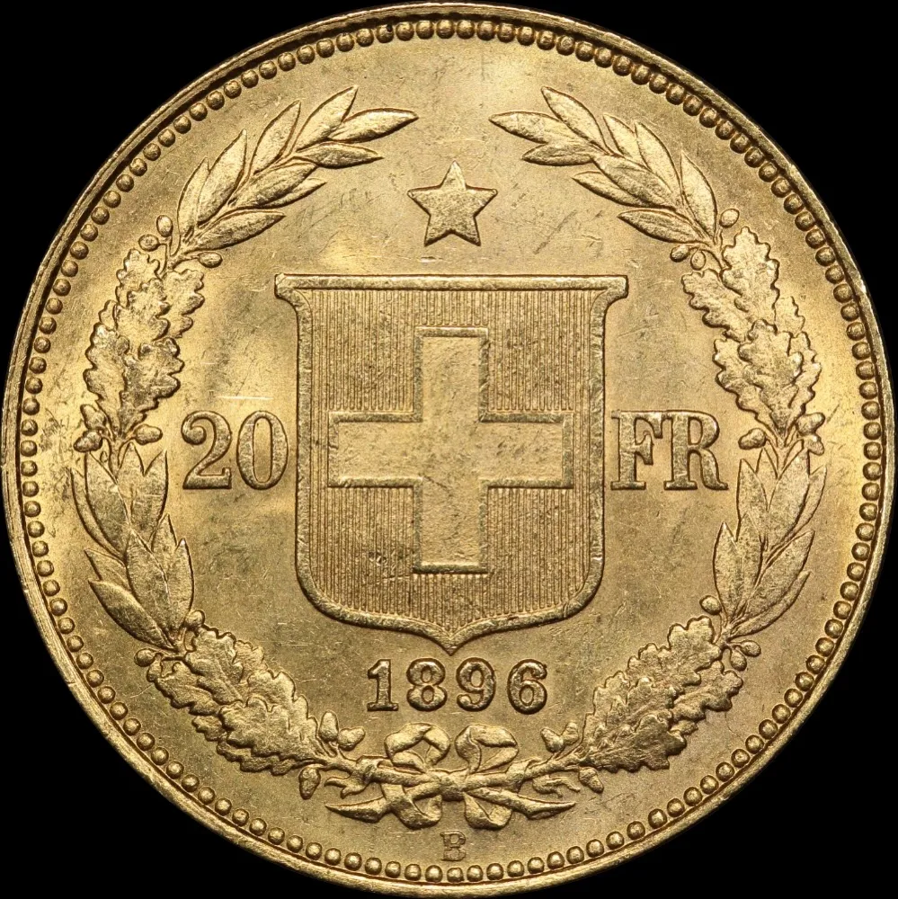 Switzerland 1896 Gold 20 Francs KM# 31.2 about Unc product image