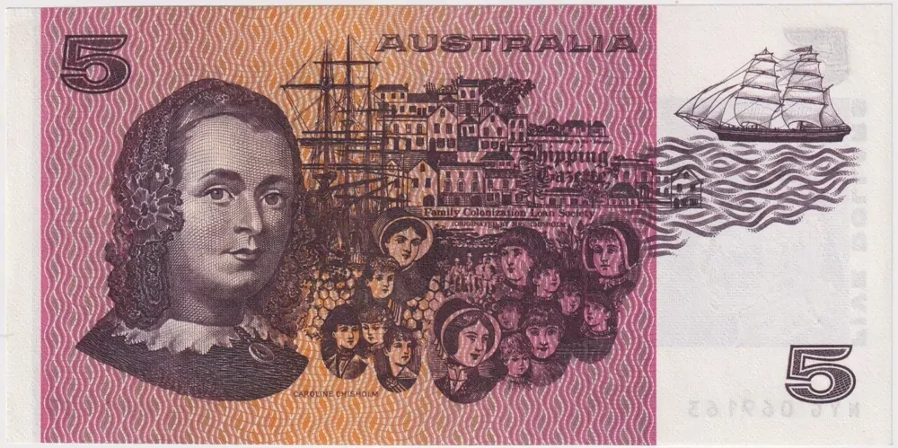 1976 $5 Note OCR-B Serials Side Thread Knight/Wheeler R206cL good EF