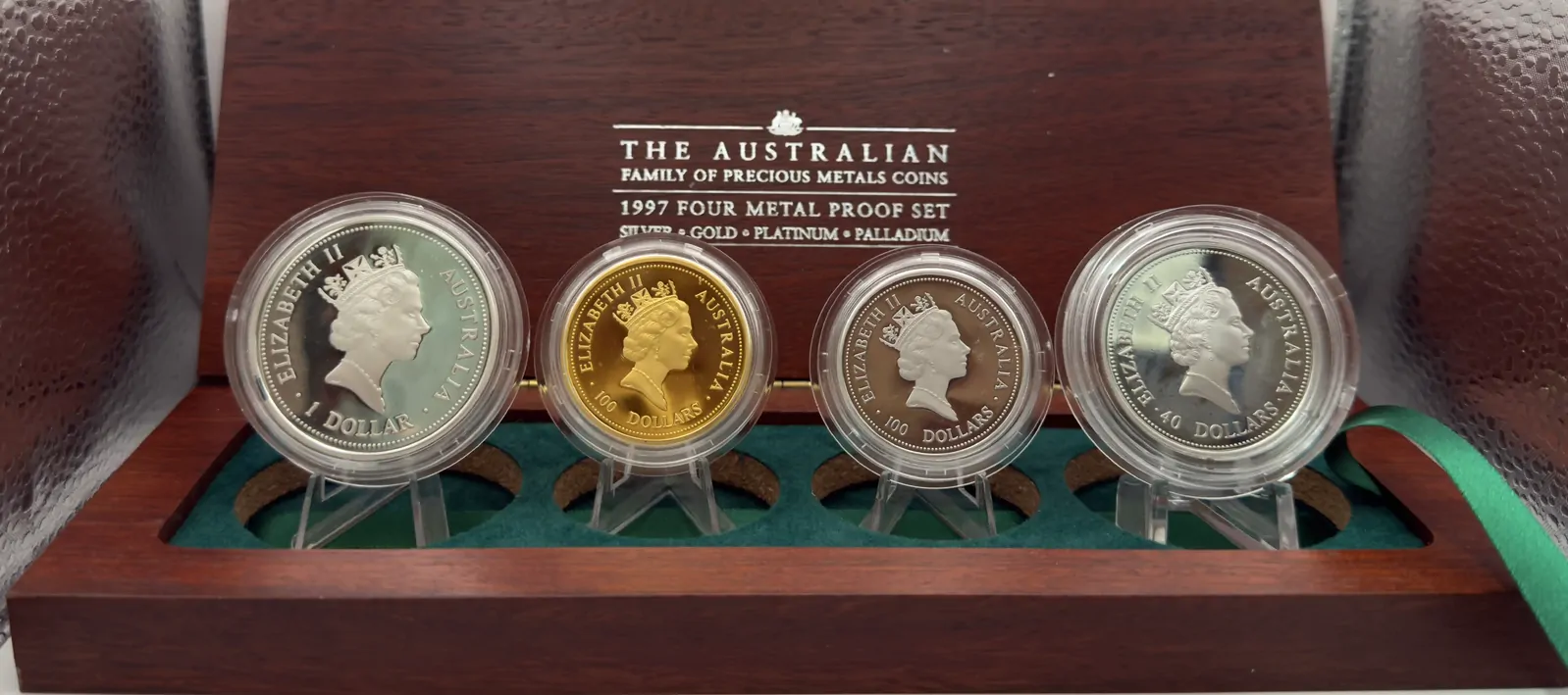 1997 Family of Precious Metals 4-Coin Proof Set – 1 oz Gold, Silver, Platinum & Palladium