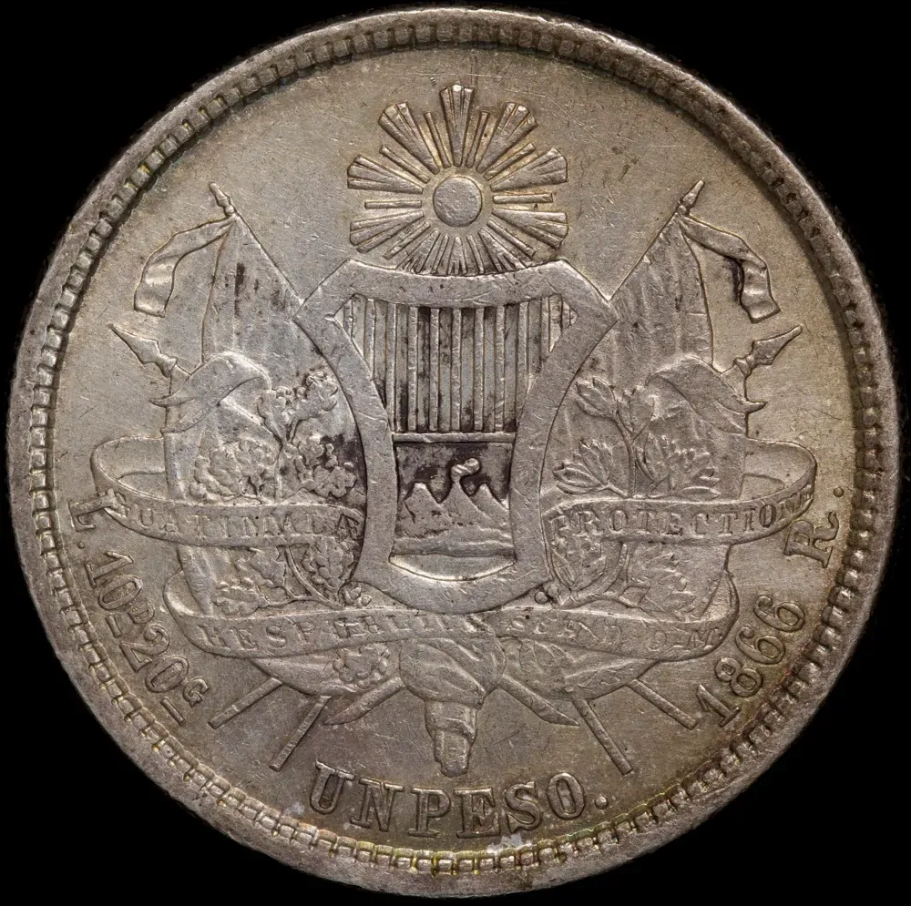 Guatemala 1866 Silver Peso KM#186 Extremely Fine
