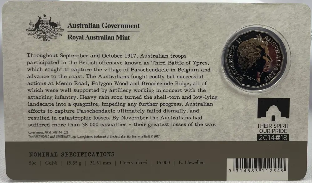 2017 50 Cent Uncirculated Coin The Western Front Passchendaele