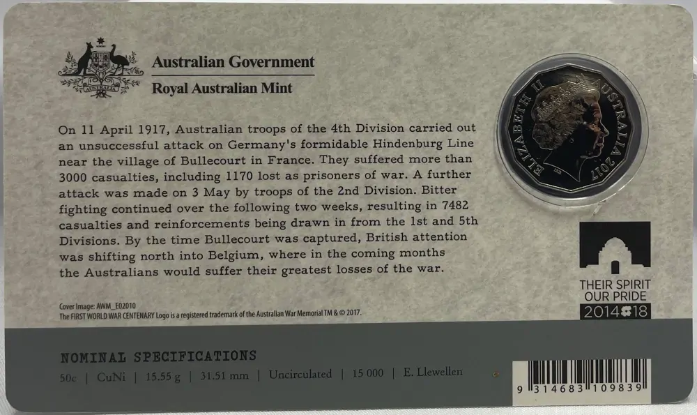 2017 50 Cent Uncirculated Coin The Western Front Bullecourt product image