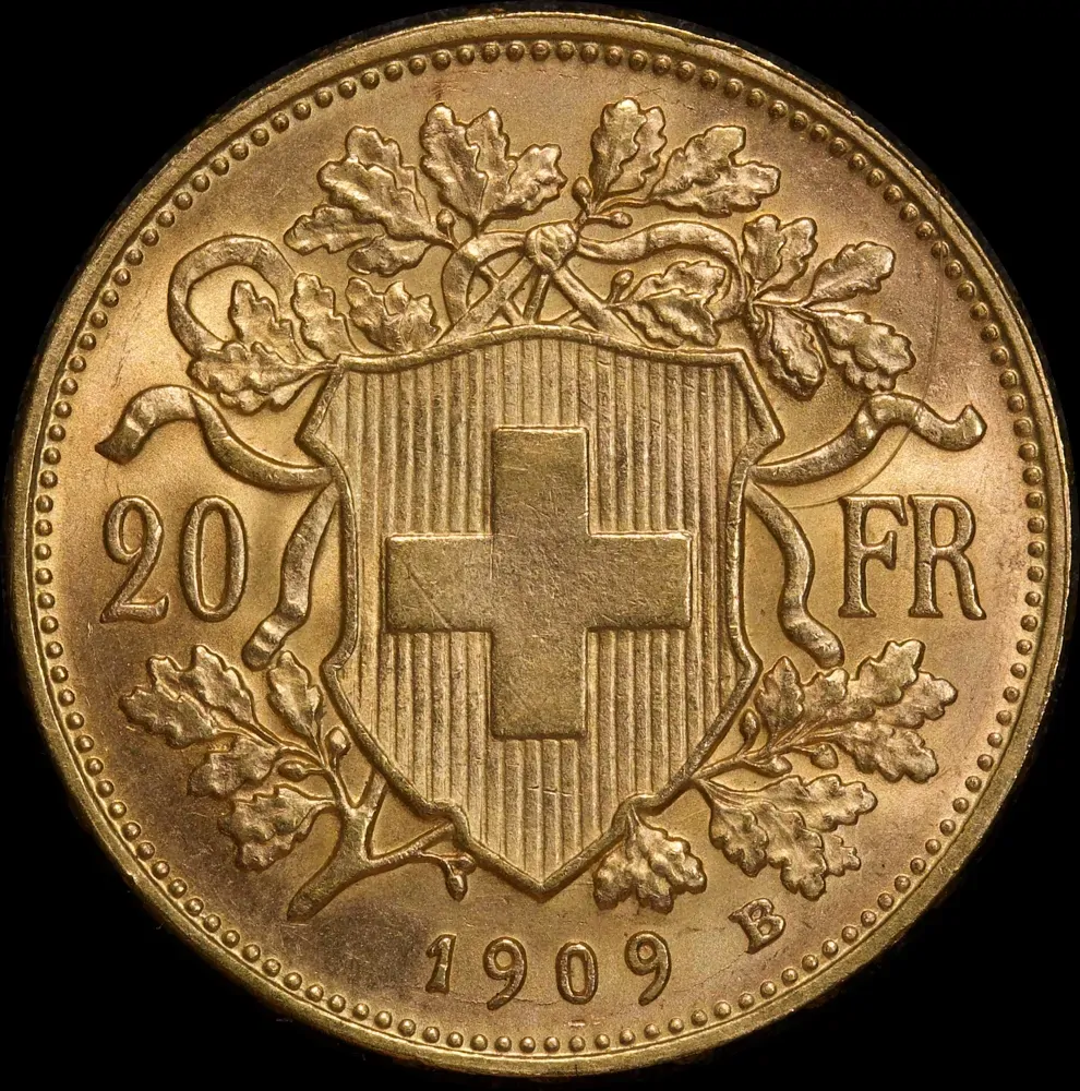 Switzerland 1909-B Gold 20 Francs Vrenli KM#35.1 Uncirculated product image