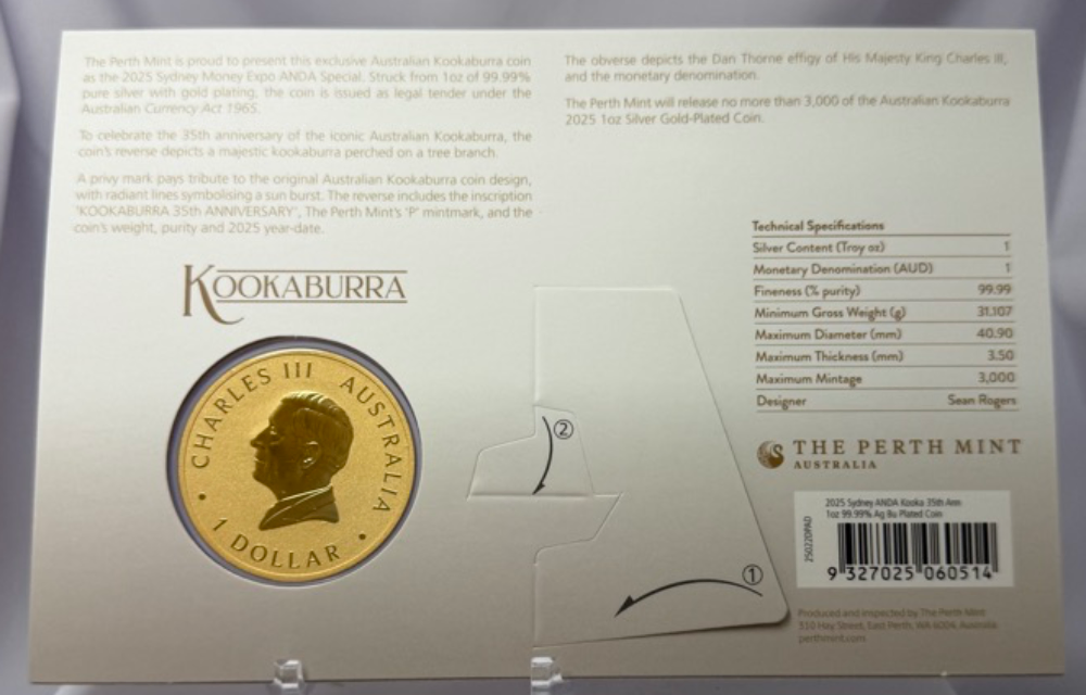 2025 Silver 1 Ounce Proof Coin Sydney ANDA Money Expo Kookaburra