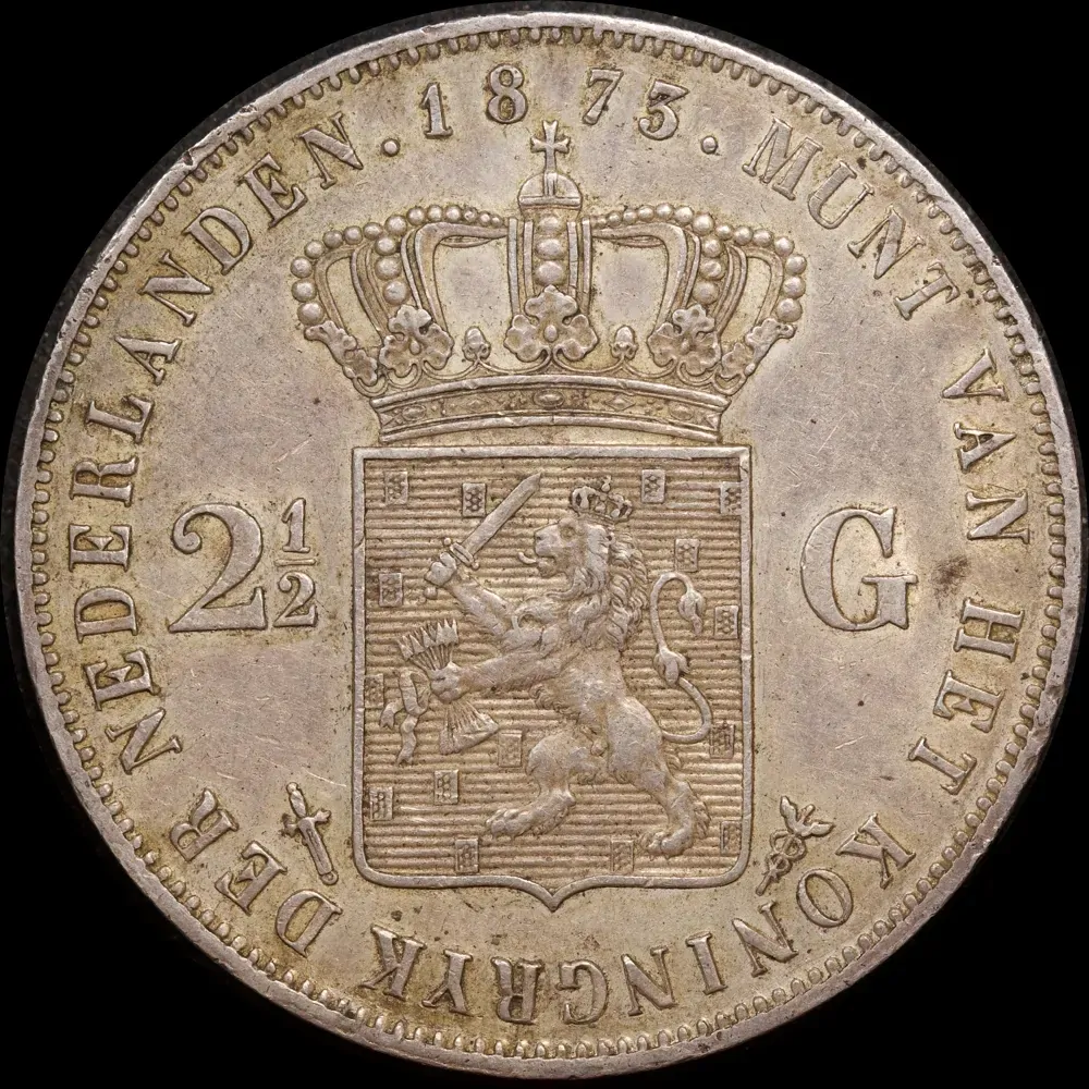 Netherlands 1873 Silver 2.5 Guilder KM#82 good EF product image