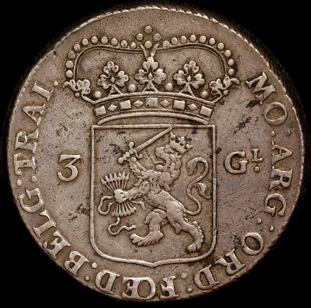 Netherlands (Utrecht) 1795 Silver Three Guilder KM#117 good VF