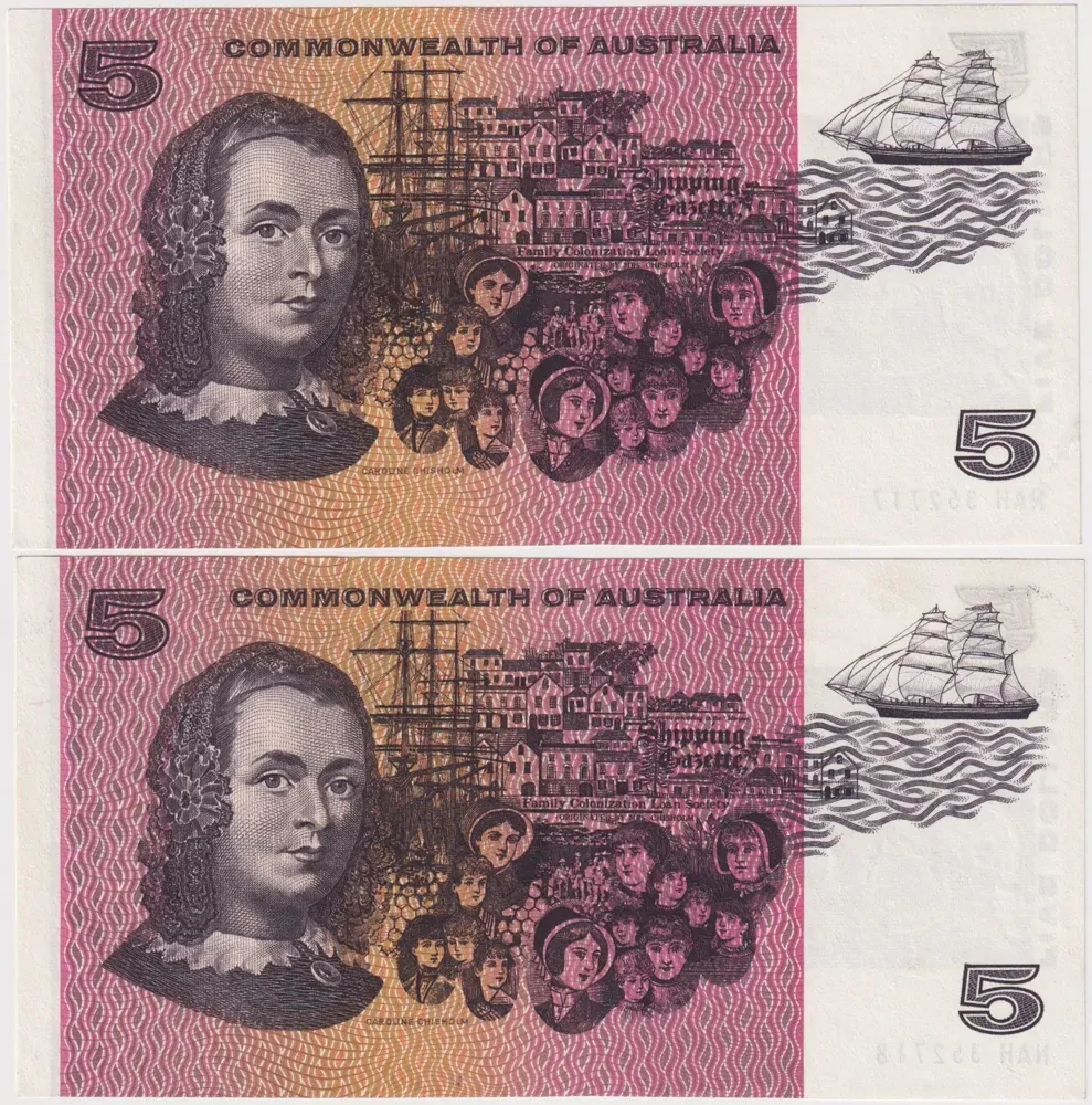 1967 $5 Note Consecutive Pair Coombs/Randall R202 Extremely Fine
