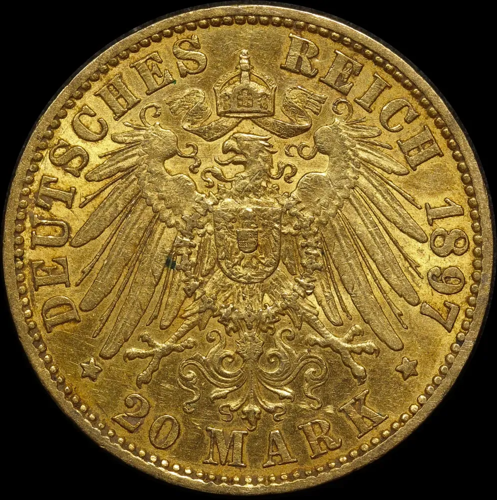 German States (Prussia) 1897-A Gold 20 Marks KM# 521 good EF