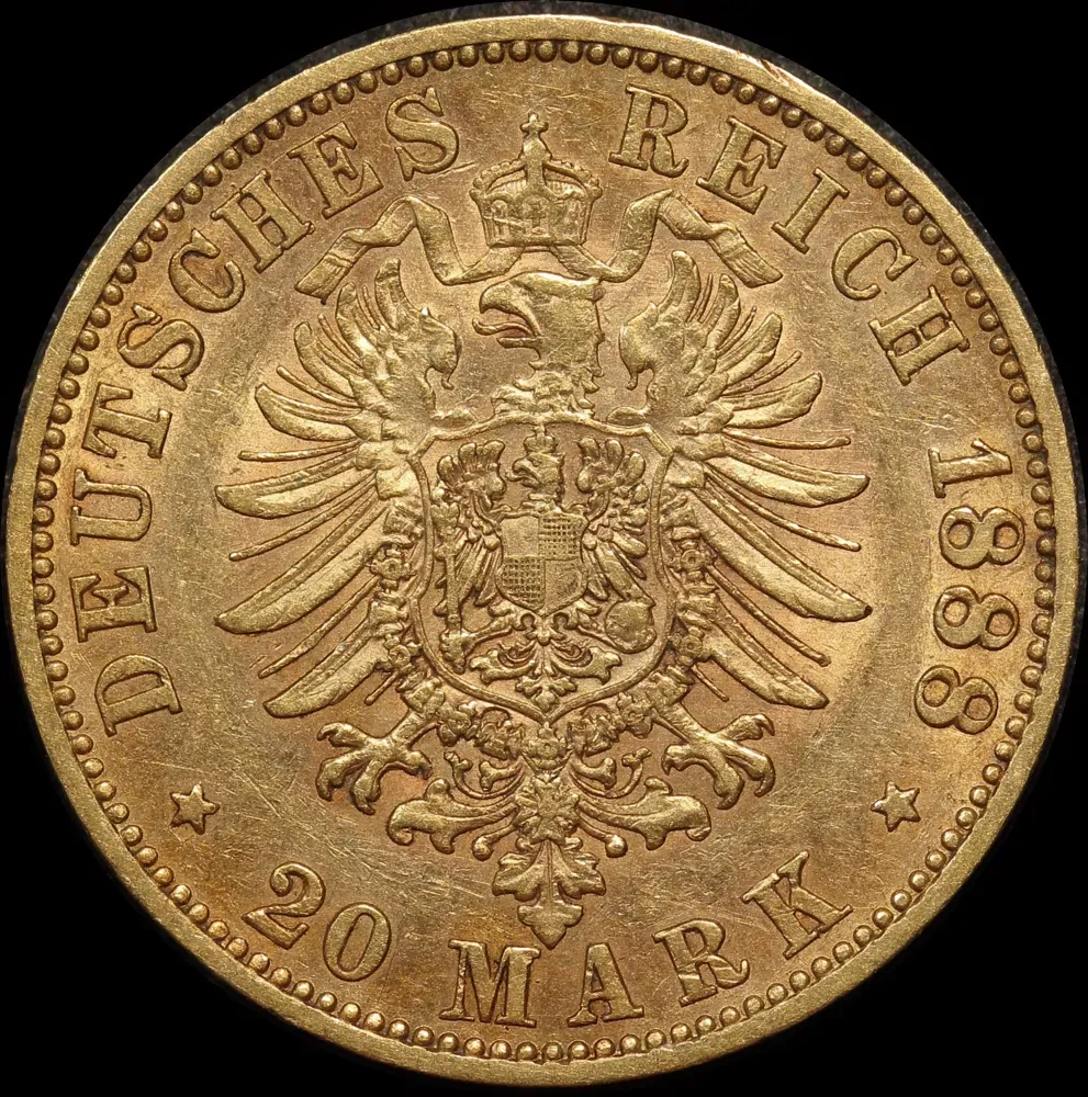 German States (Prussia) 1888-A Gold 20 Marks KM# 515 Extremely Fine