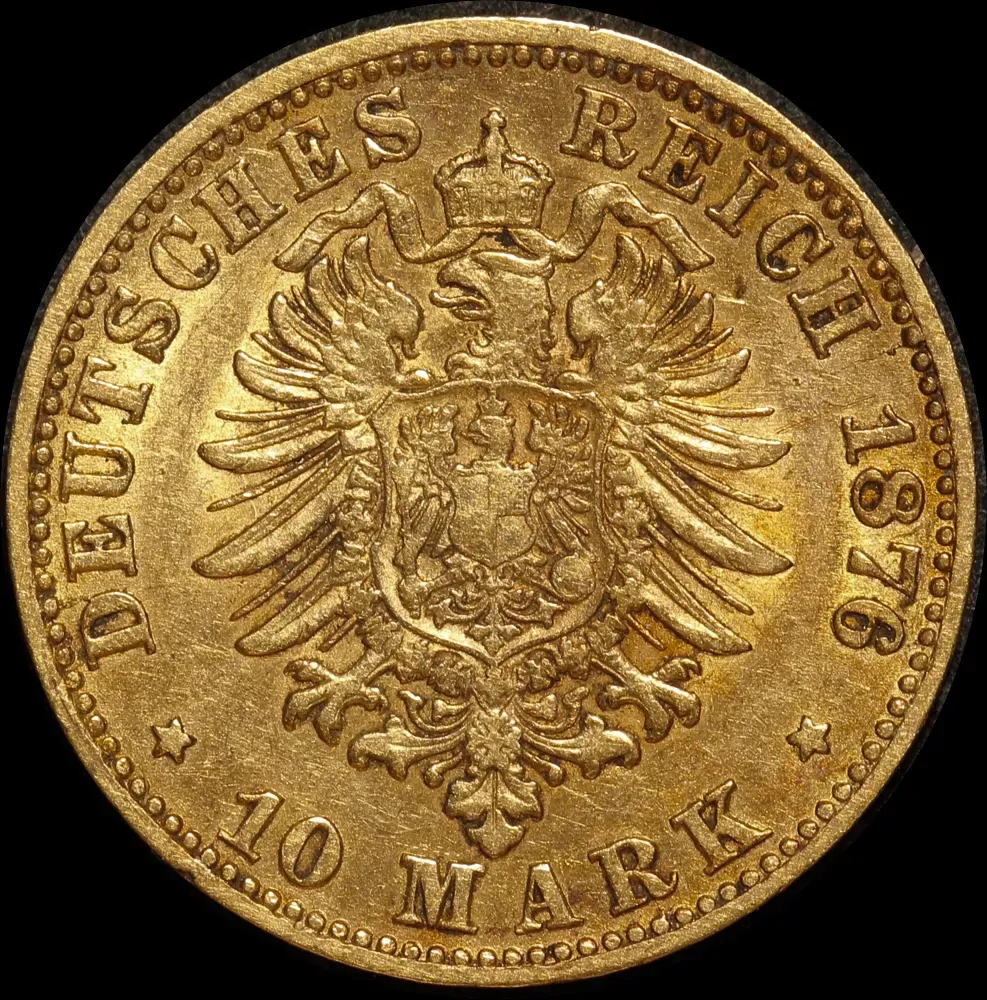 German States (Baden) 1876-G Gold 10 Marks KM#264 Extremely Fine