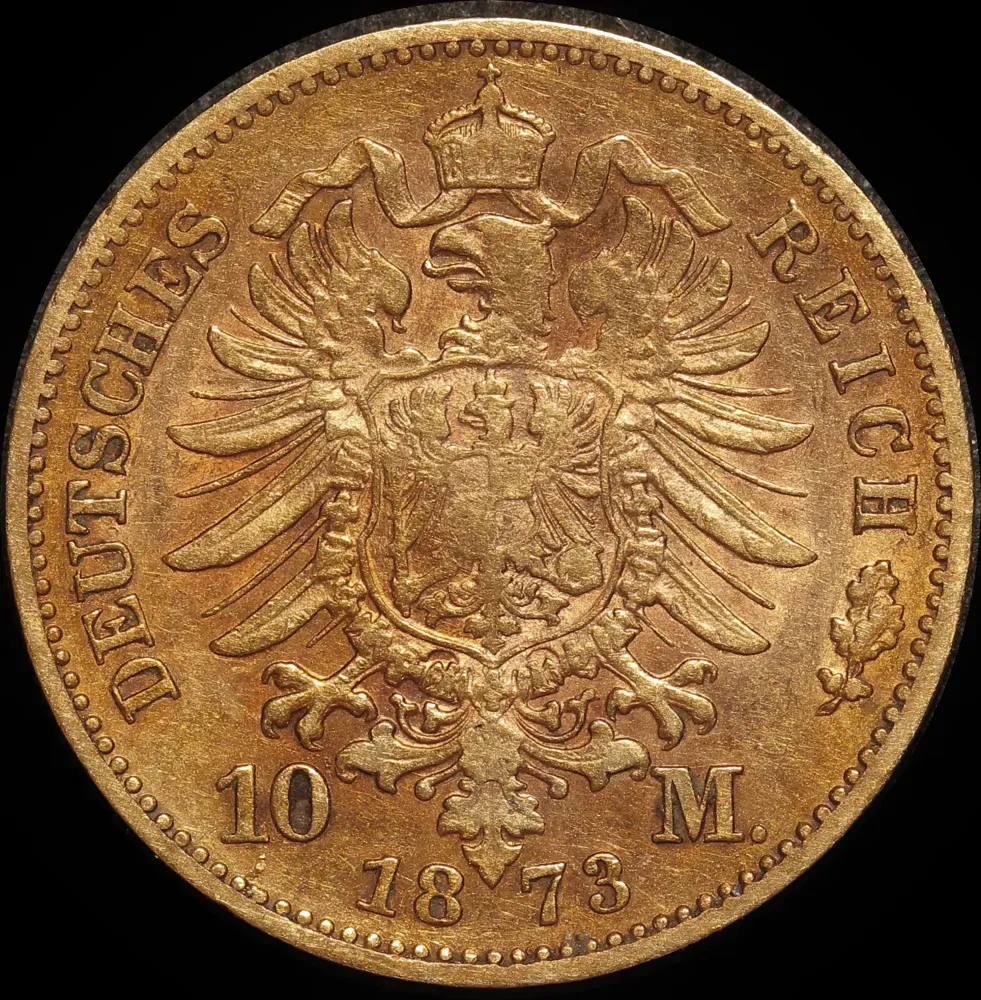 German States (Prussia) 1873-B Gold 10 Marks KM#502 Extremely Fine