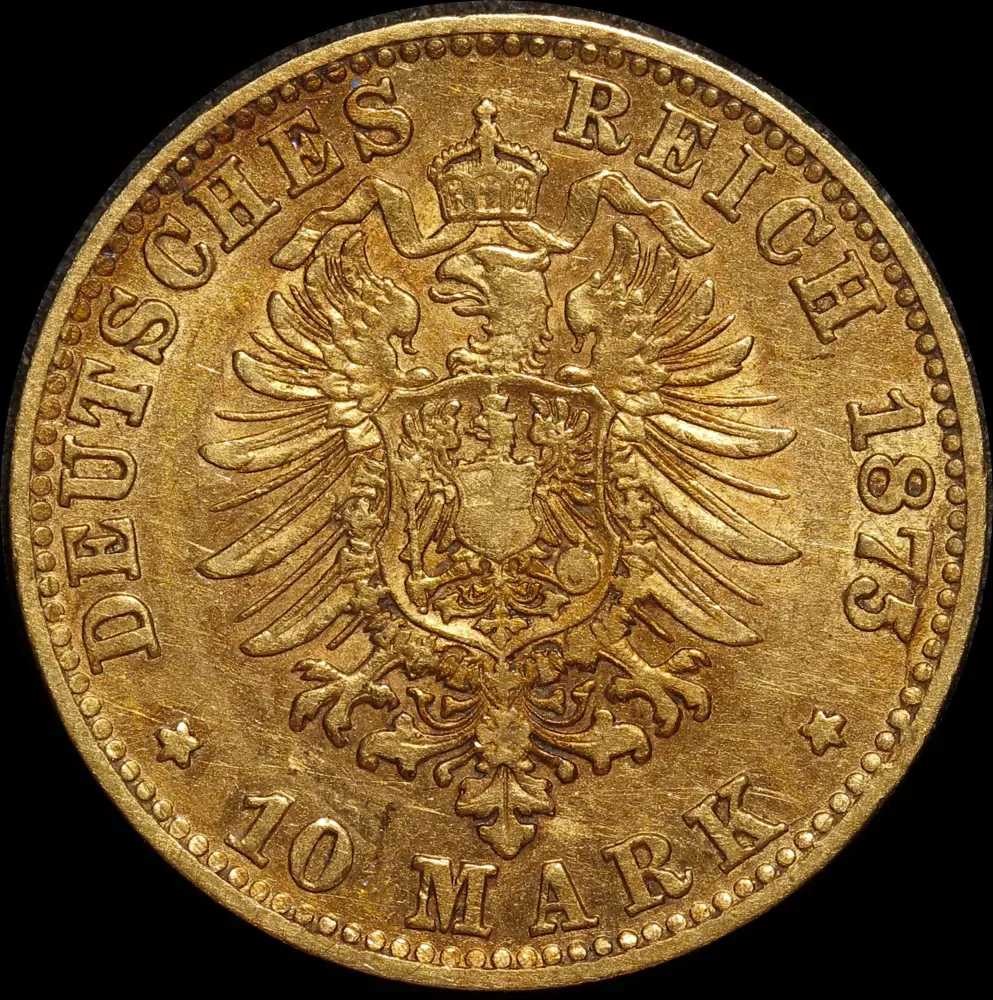 German States (Prussia) 1875-C Gold 10 Marks KM#504 good EF