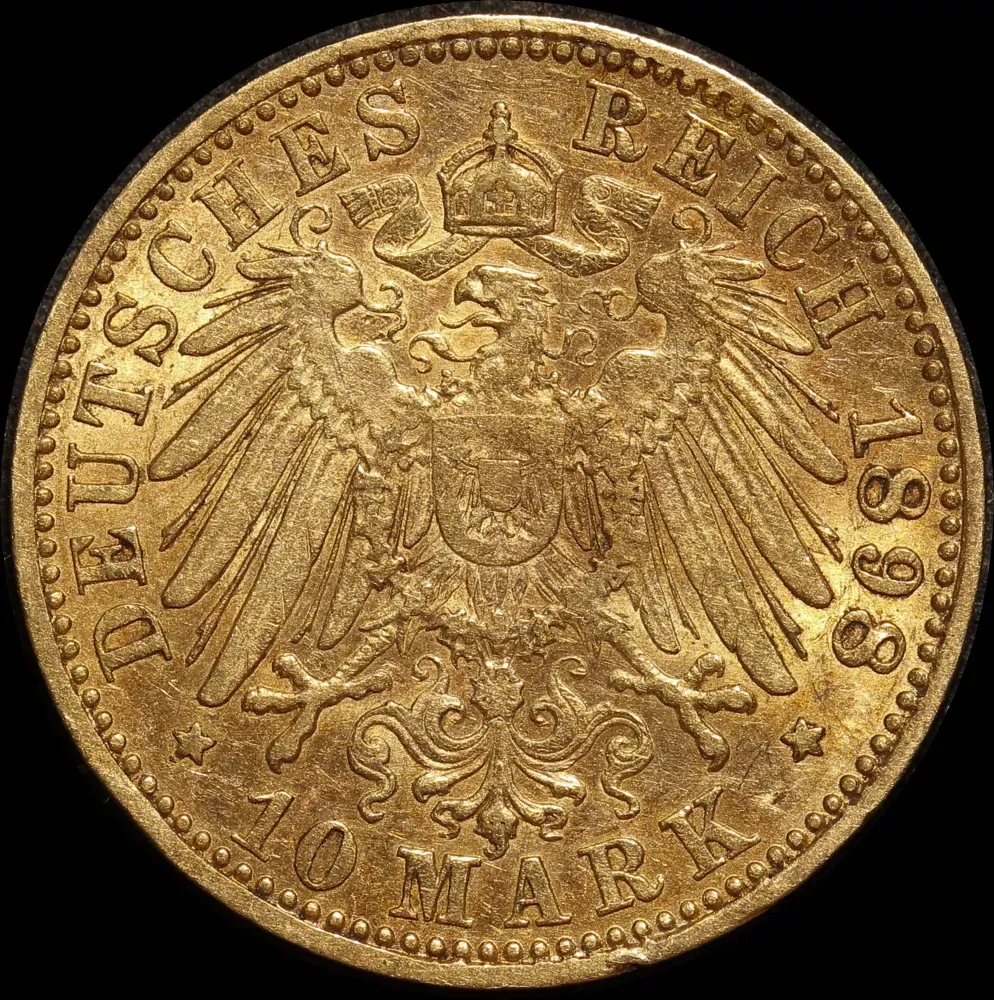 German States (Prussia) 1898 Gold 10 Marks KM#520 Extremely Fine