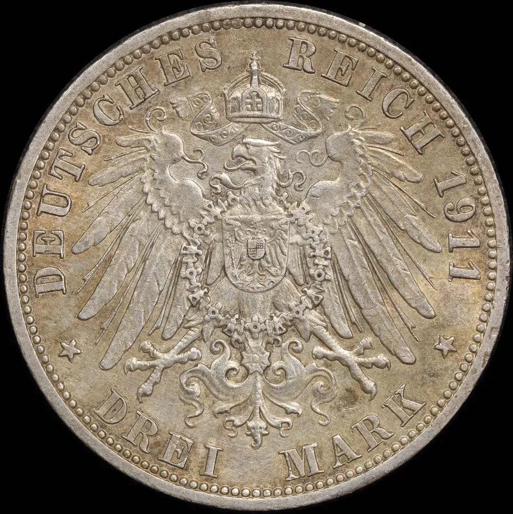 German States (Prussia) 1911-A Silver 3 Mark KM#527 Extremely Fine