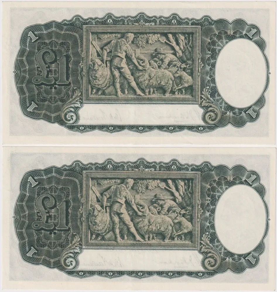 1938 One Pound Consecutive Pair Sheehan/McFarlane R29 Extremely Fine