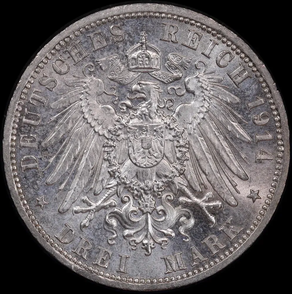 Germany (Anhalt-Dessau) 1914 Silver 3 Mark KM# 31 Choice Uncirculated