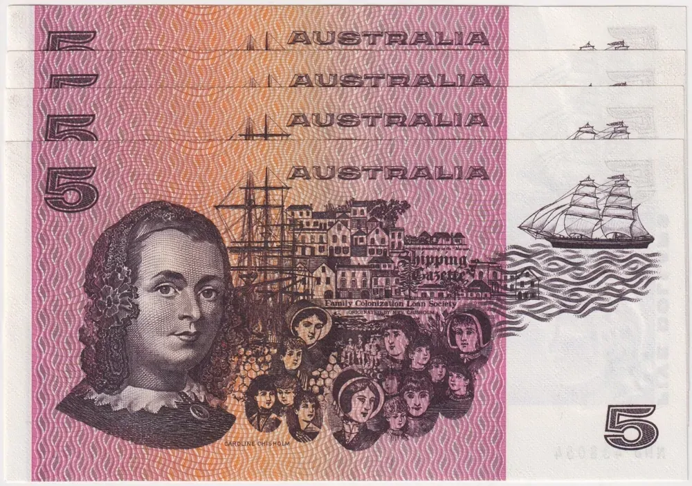 1974 $5 Note Australia Consecutive Run of 4 Phillips/Wheeler R205 good EF product image