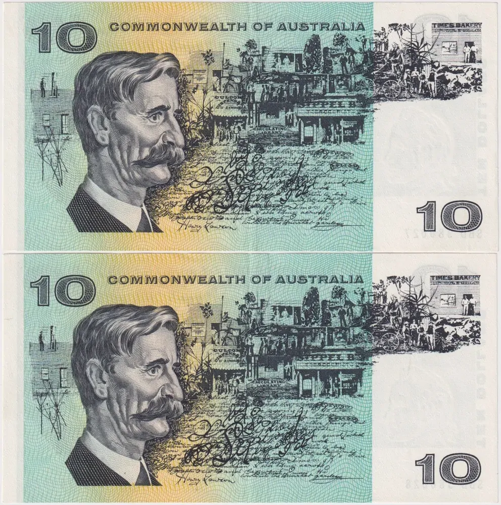 1966 $10 Consecutive Pair Coombs/Wilson R301 about Unc