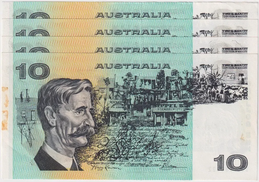 1972 $10 Consecutive Run of 4 Notes Commonwealth of Australia Phillips/Wheeler R304 about Unc