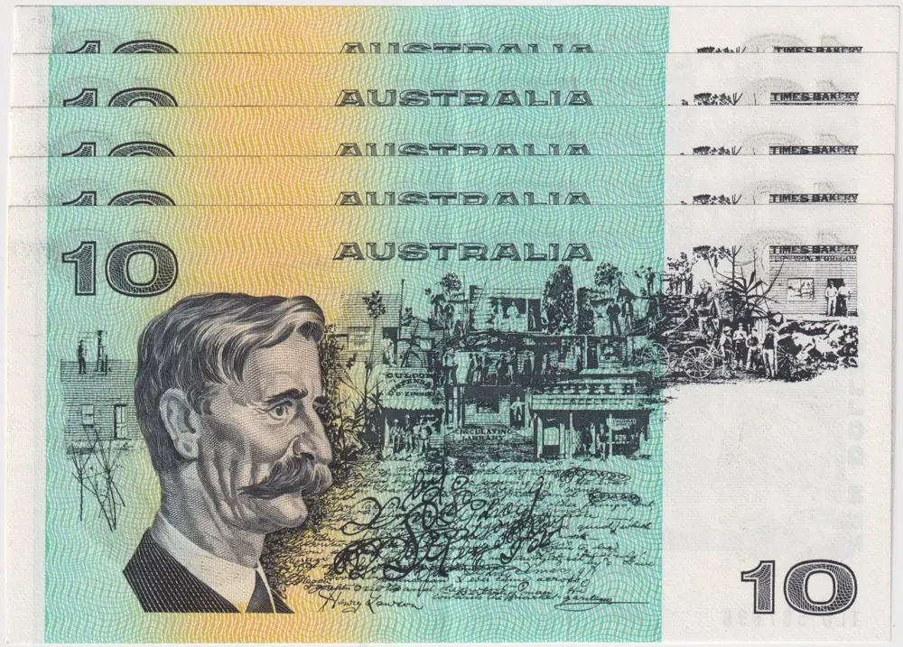 1976 $10 Note Consecutive Run of 5 Gothic Serials Side Thread Knight/Wheeler R306B good EF product image