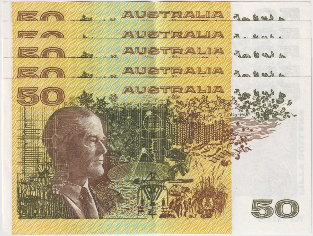 1979 $50 Note Consecutive Run of 5 Knight/Stone R507 about Unc