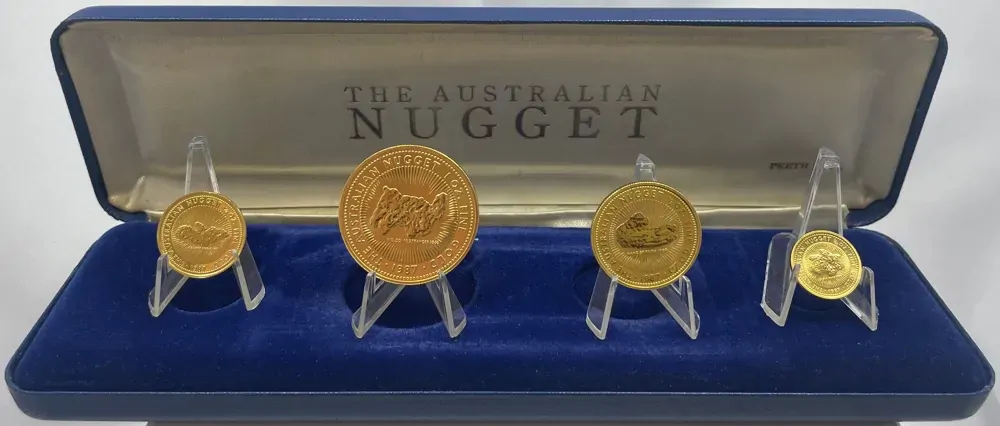 1986 Gold Four Coin Set (1 1/2 1/4 And 1/10) Australian Nuggets