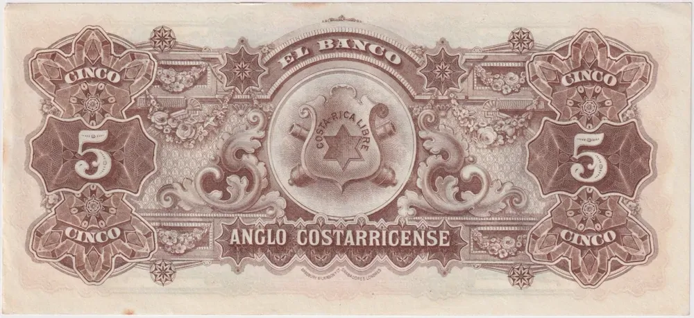 Costa Rica 1917 5 Colones Unissued Remainder S# 122r Uncirculated product image