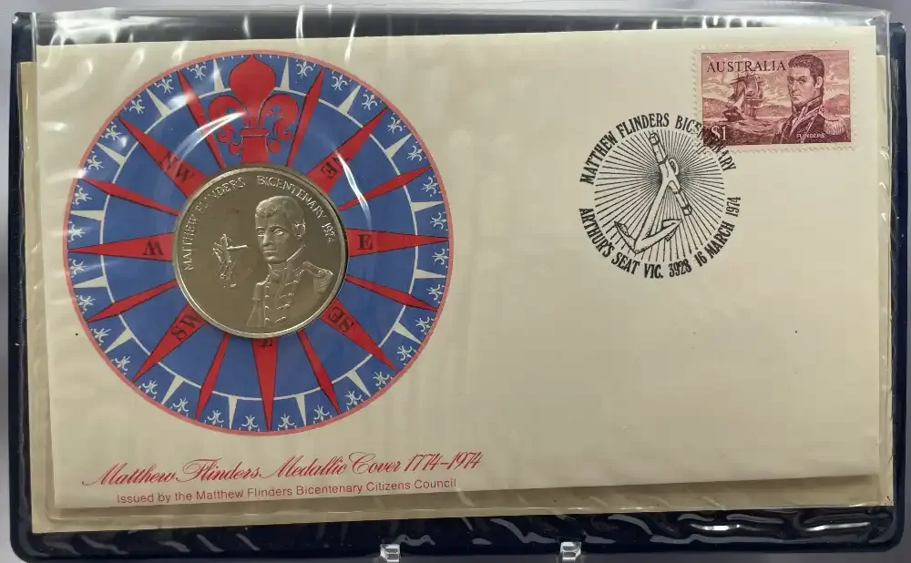 1974 Sterling Silver Commemorative Medallion Cover Matthew Flinders