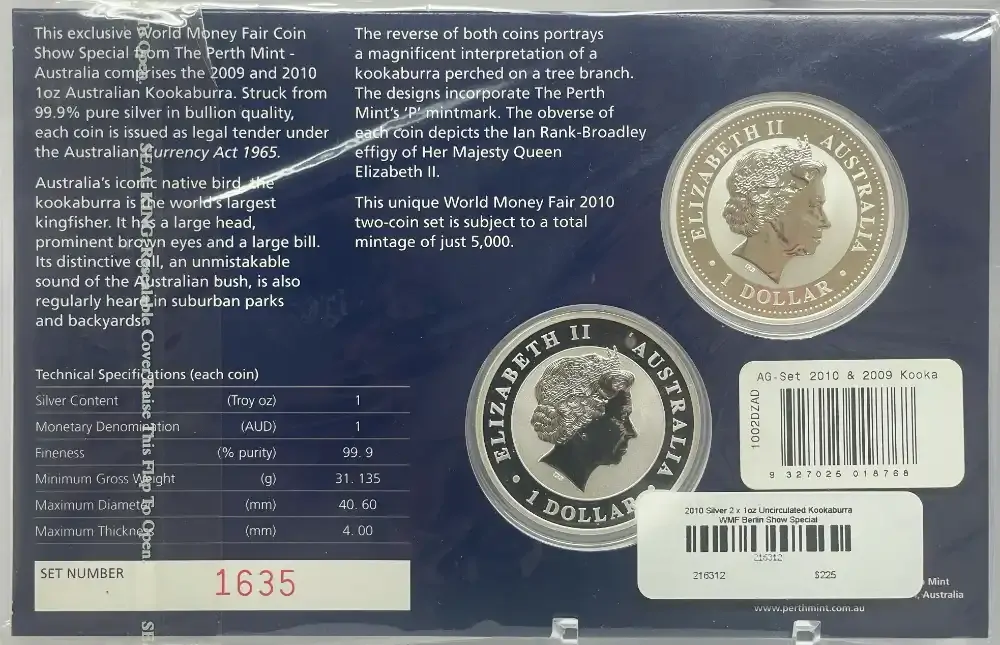 2010 Silver 2 x 1oz Uncirculated Kookaburra WMF Berlin Show Special