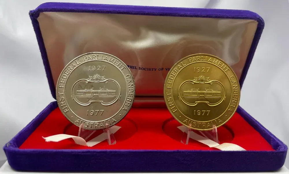 1977 Silvered and Gilded Medal Pair Numisphil Society of Victoria