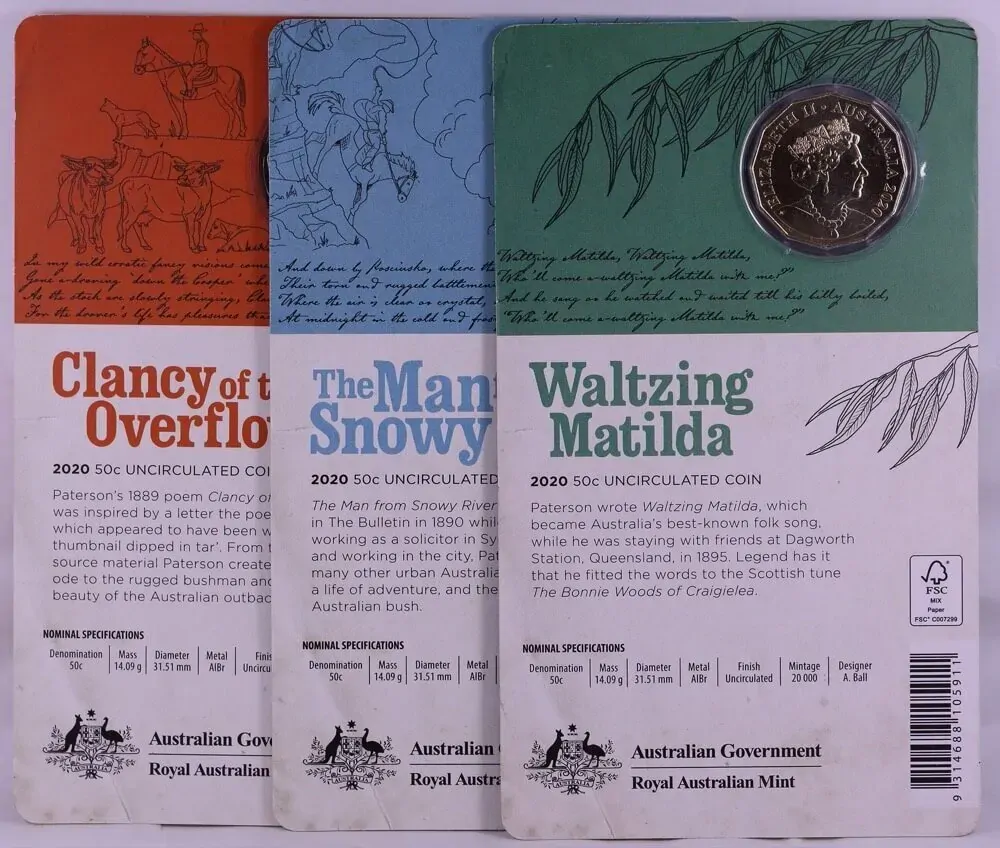 2020 50 Cent Uncirculated 3 Coin Set Banjo Paterson - No Box product image