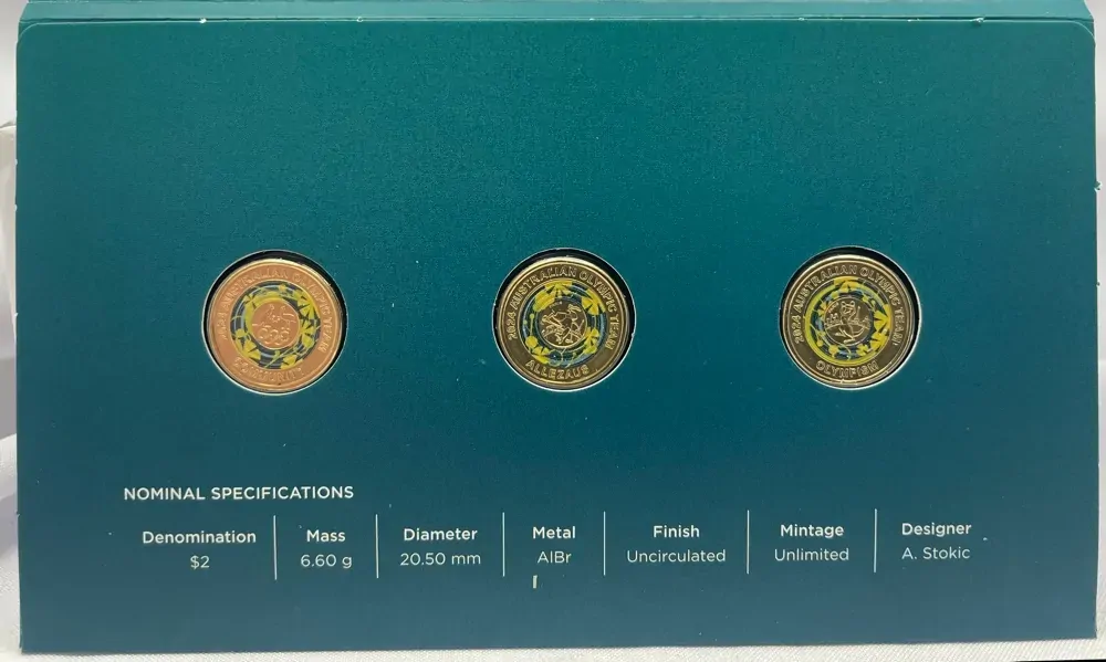 2024 Coloured 2 Dollar 3 Coin Collection Olympic Games  product image