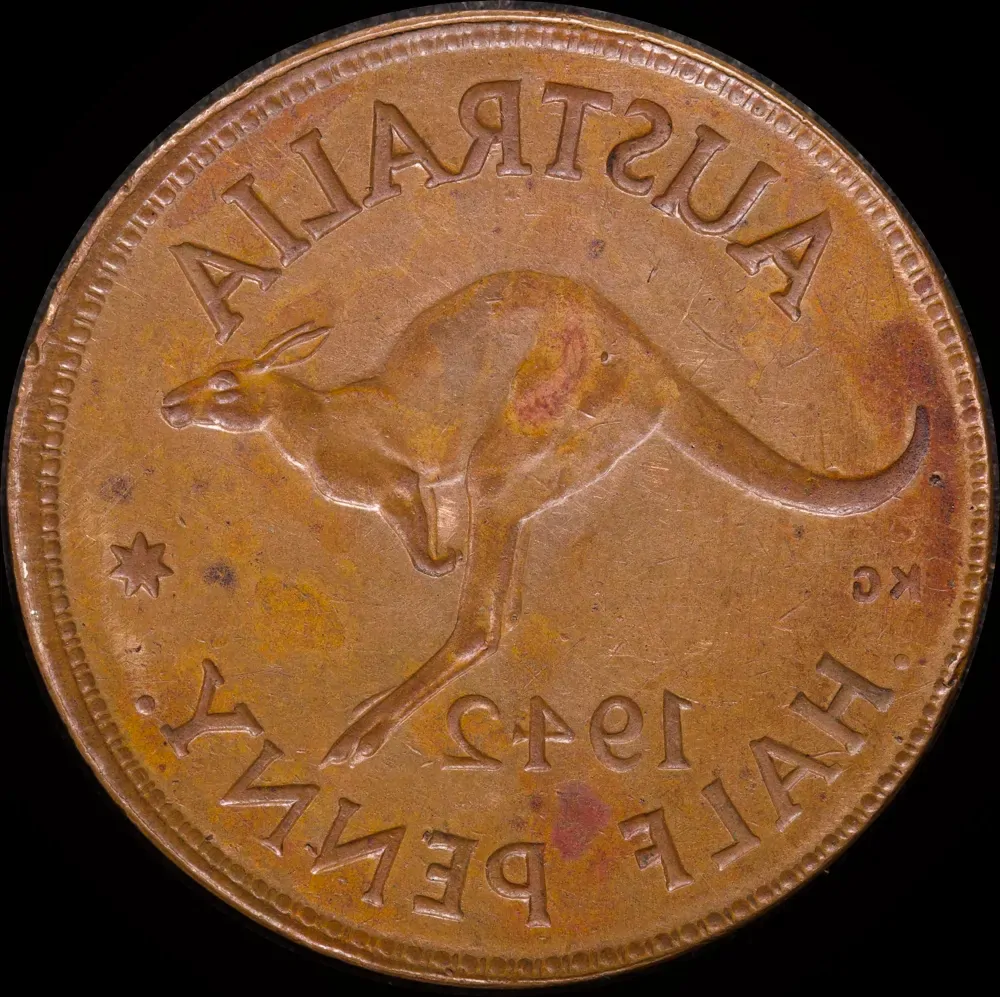 1942-I Halfpenny Reverse Brockage about Unc