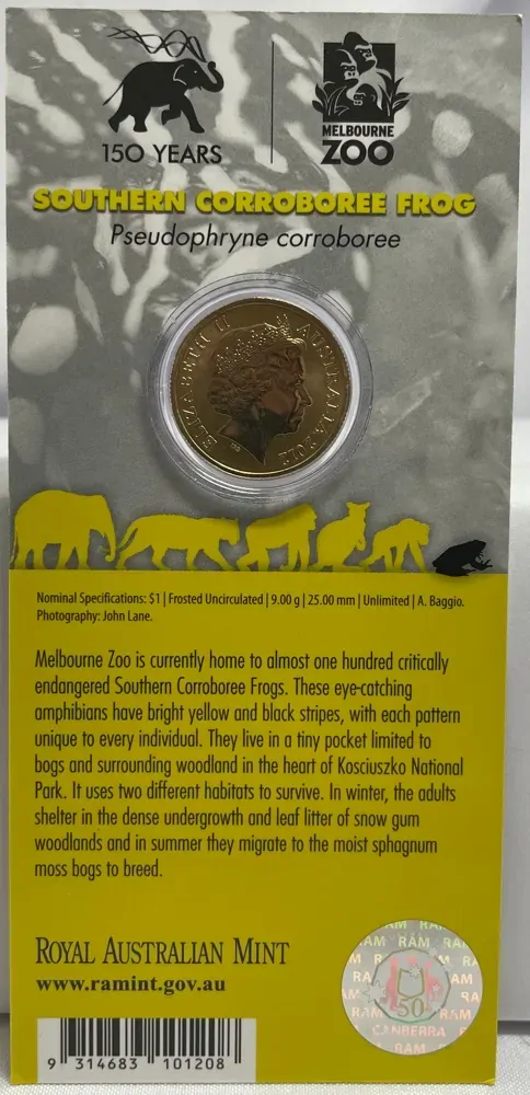 2012 Coloured 1 Dollar Uncirculated Coin Animals of the Zoo Southern Corroboree Frog