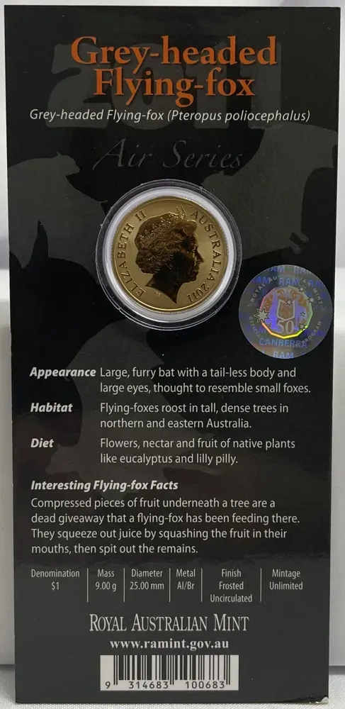 2011 1 Dollar Uncirculated Coin Air Series Grey-headed Flying-fox