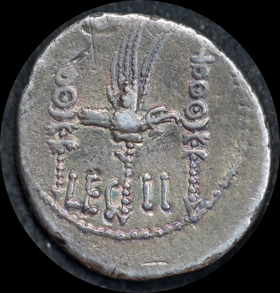 Marc Antony 32BC Silver Denarius Syd# 1216 Extremely Fine