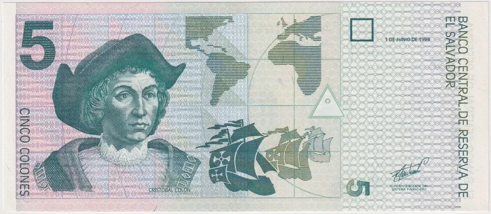 El Salvador 1998 5 Colones P#147 Uncirculated